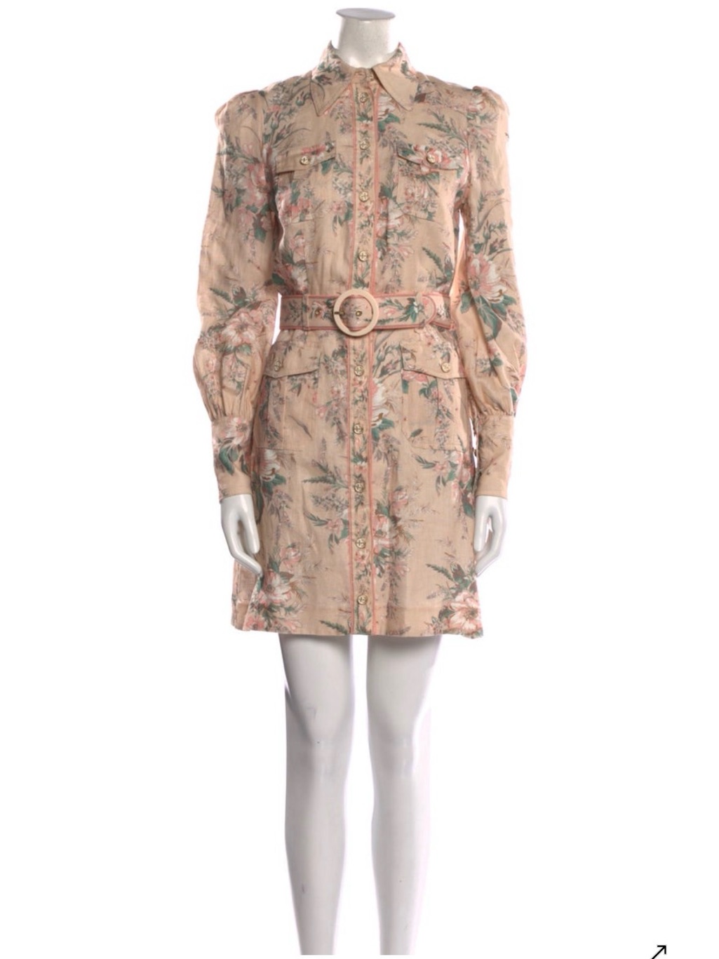 Zimmermann Peach Floral Belted Mini Dress Like New Size 0